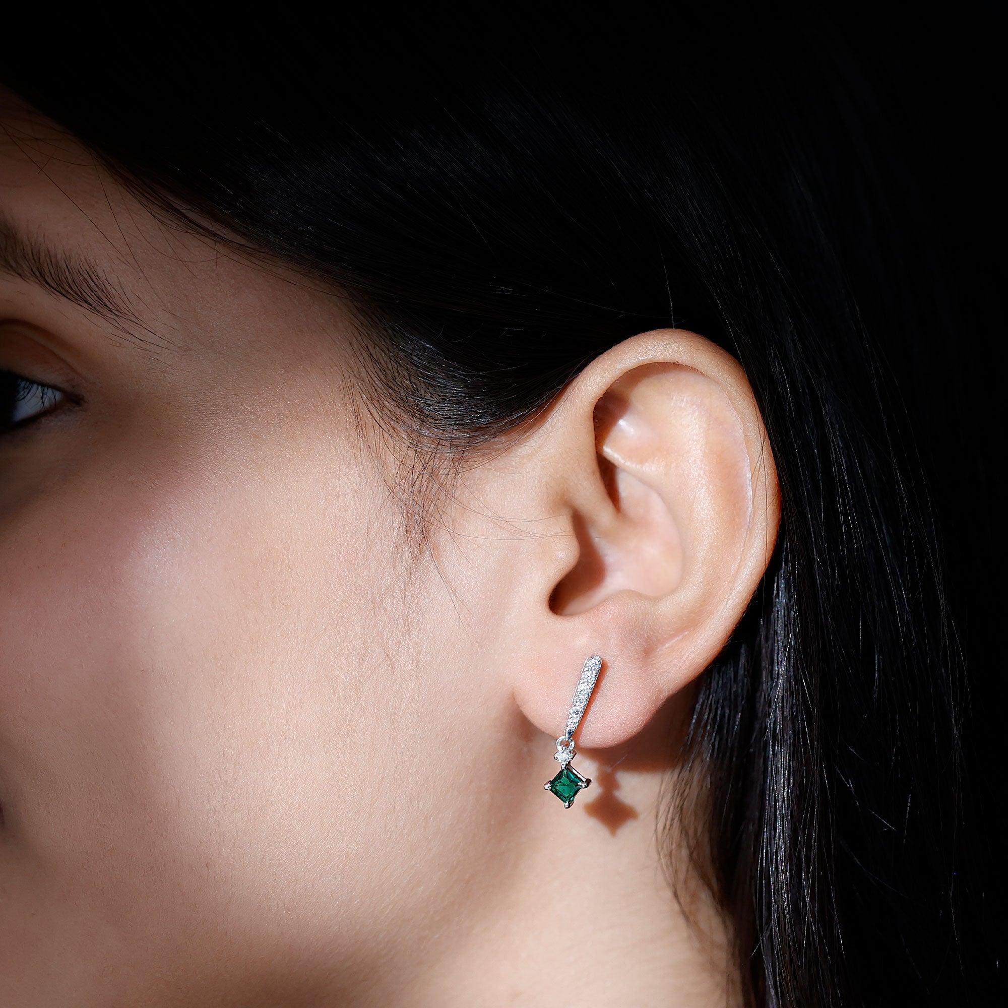 Princess Cut Lab Created Emerald Bridal Earrings
