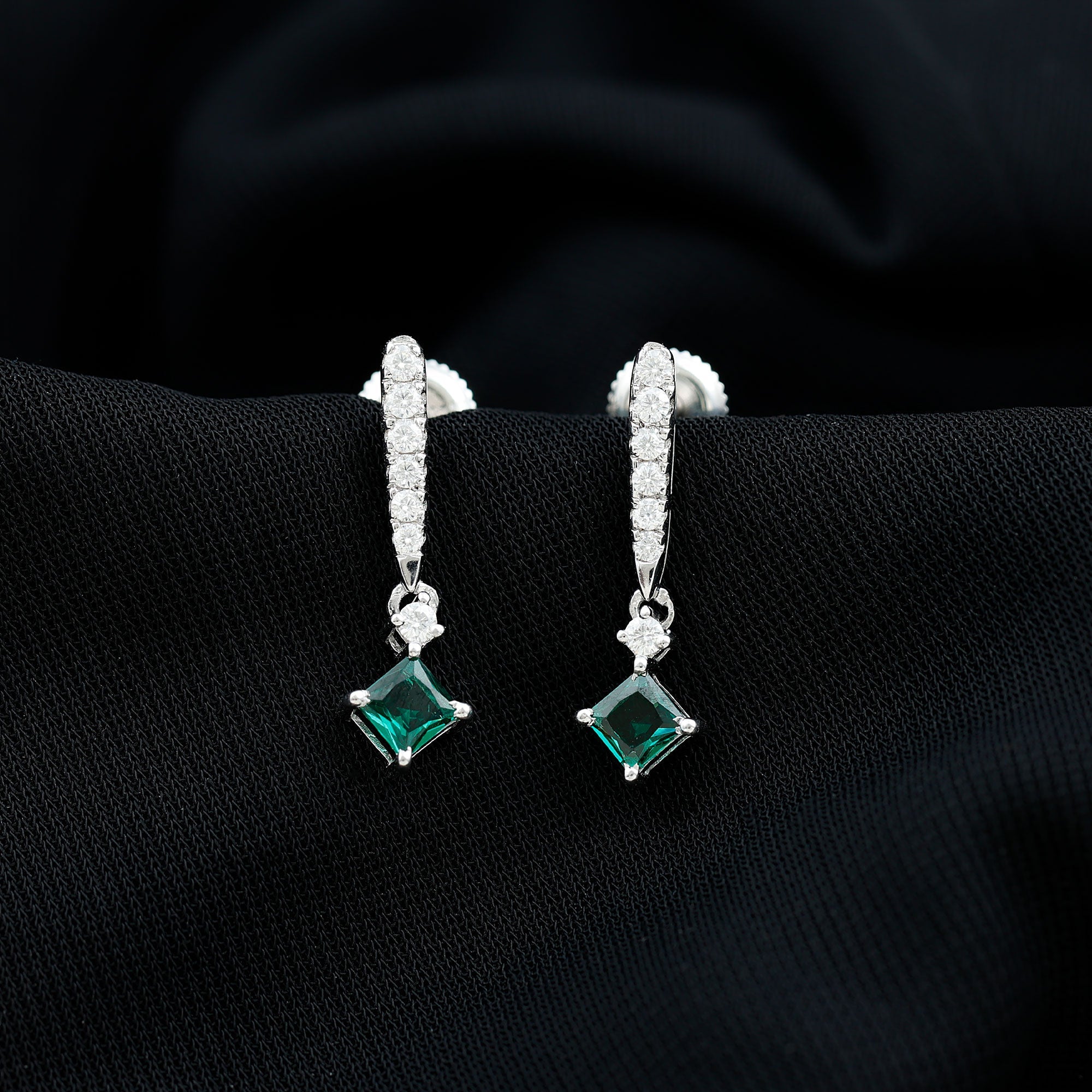 Princess Cut Lab Created Emerald Bridal Earrings