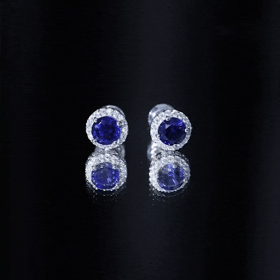 6 MM Round Cut Lab Grown Blue Sapphire Stud Earrings With Moissanite