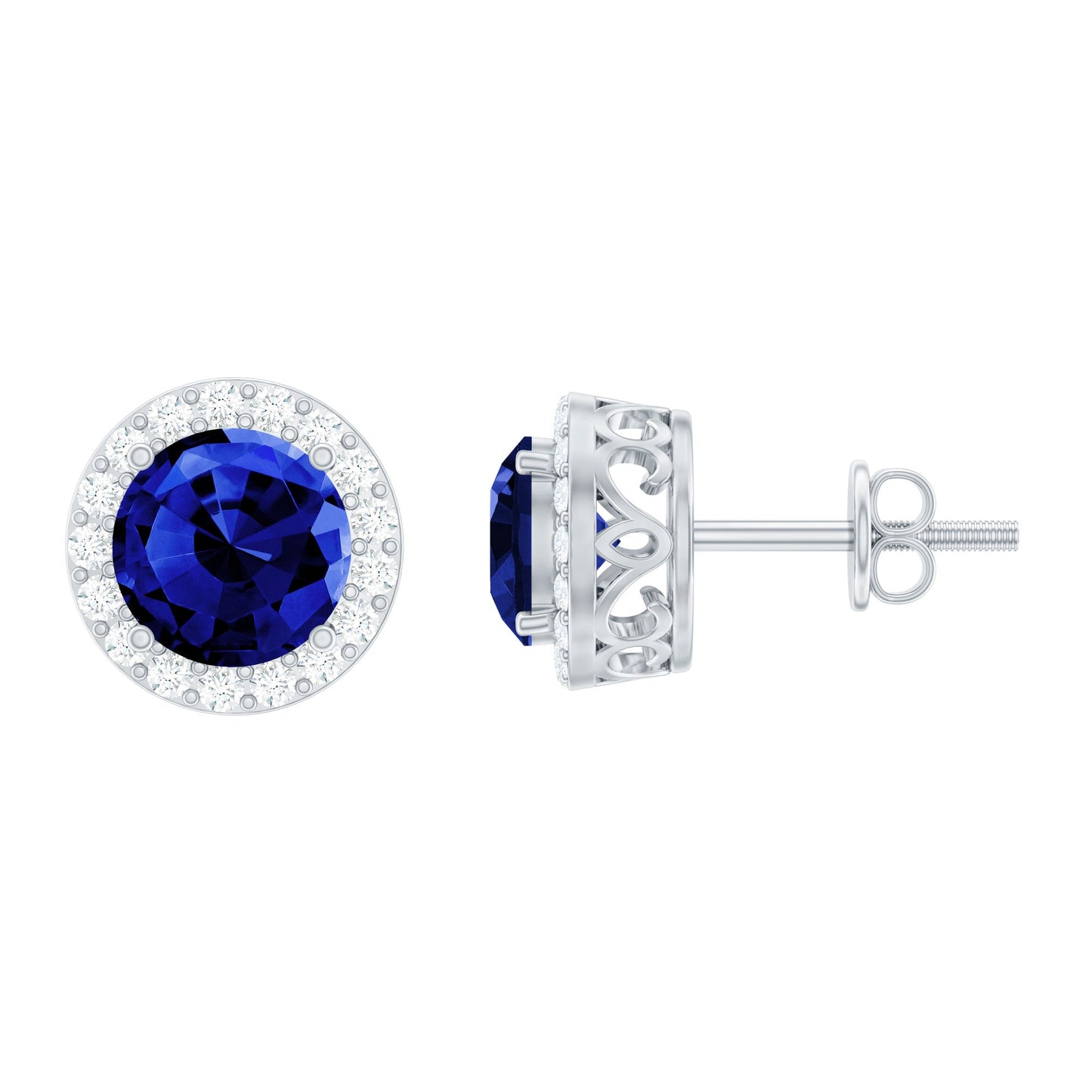 6 MM Round Cut Lab Grown Blue Sapphire Stud Earrings With Moissanite