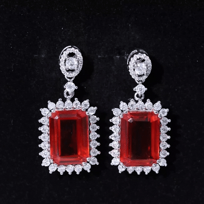 10X14 mm Lab Grown Orange Sapphire Statement Earrings in Silver