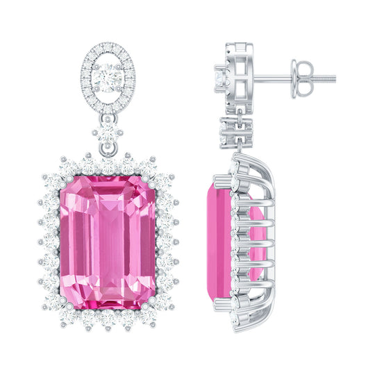 10X14 MM Lab Grown Pink Sapphire Statement Earrings