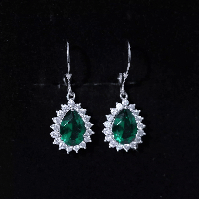 Lab Grown Emerald Sterling Silver Hoop Earring for Her