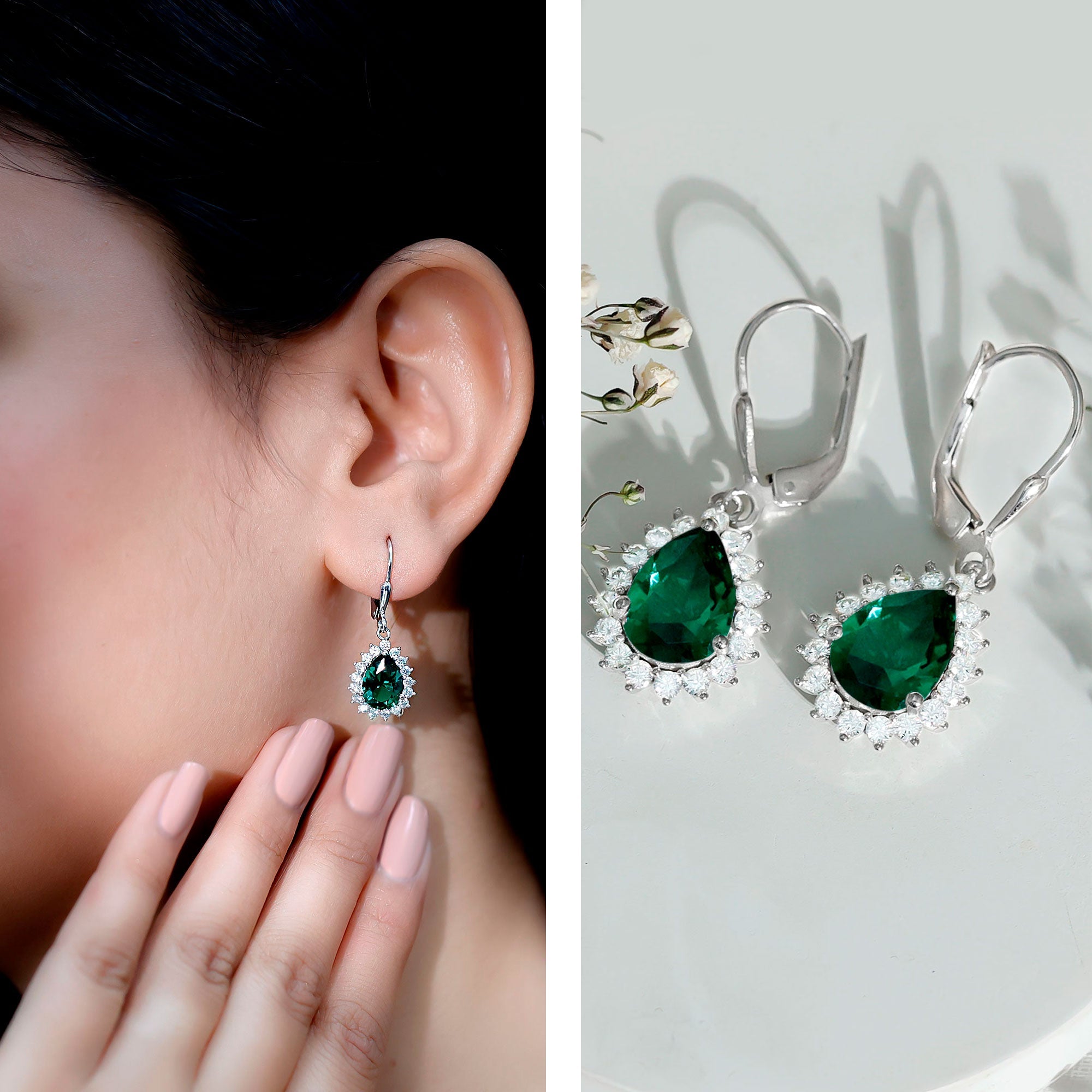 Lab Grown Emerald Sterling Silver Hoop Earring for Her