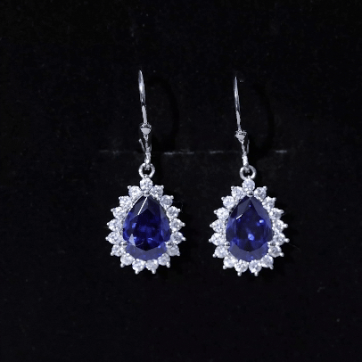 Lab Grown Blue Sapphire Sterling Silver Drop Earrings