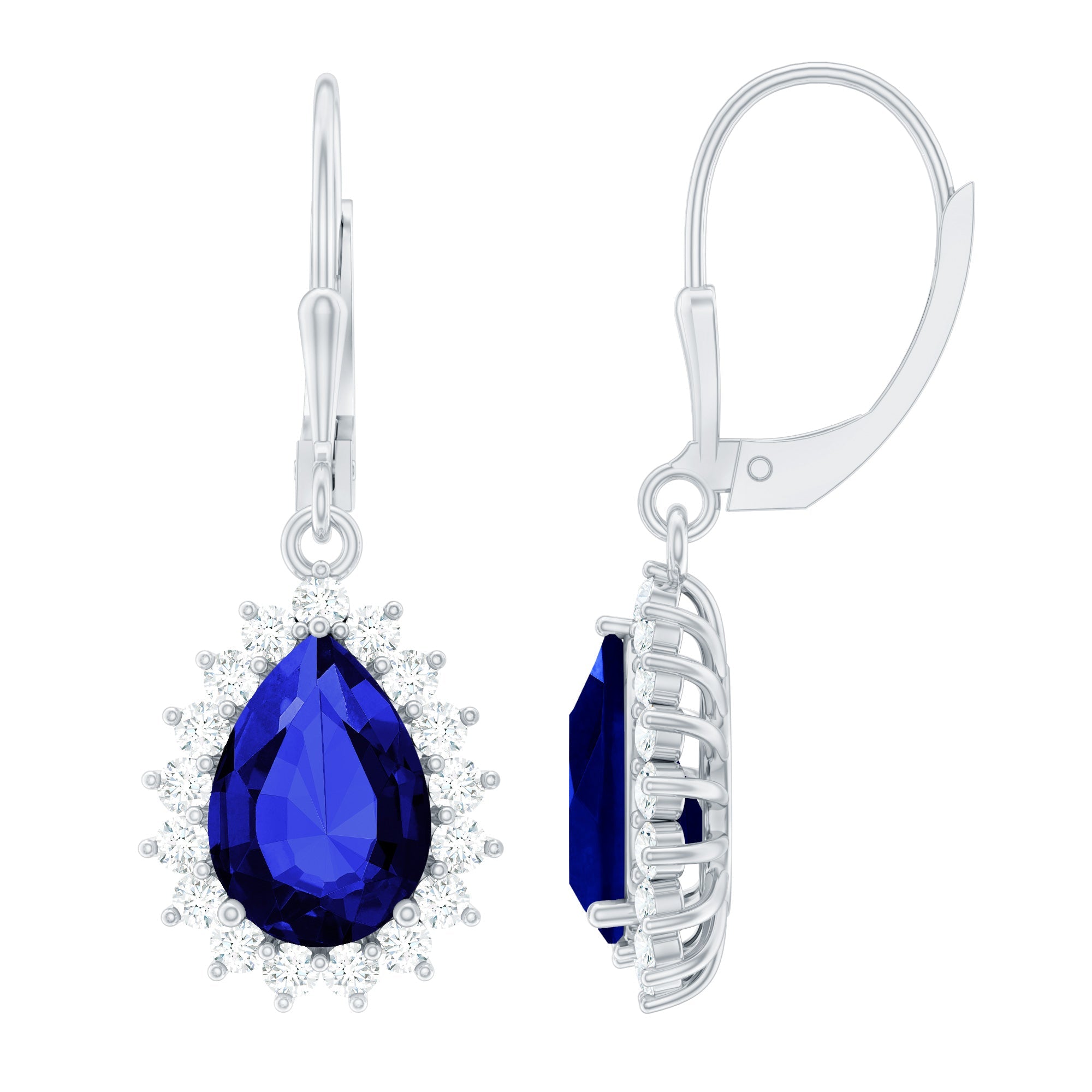 Lab Grown Blue Sapphire Sterling Silver Drop Earrings