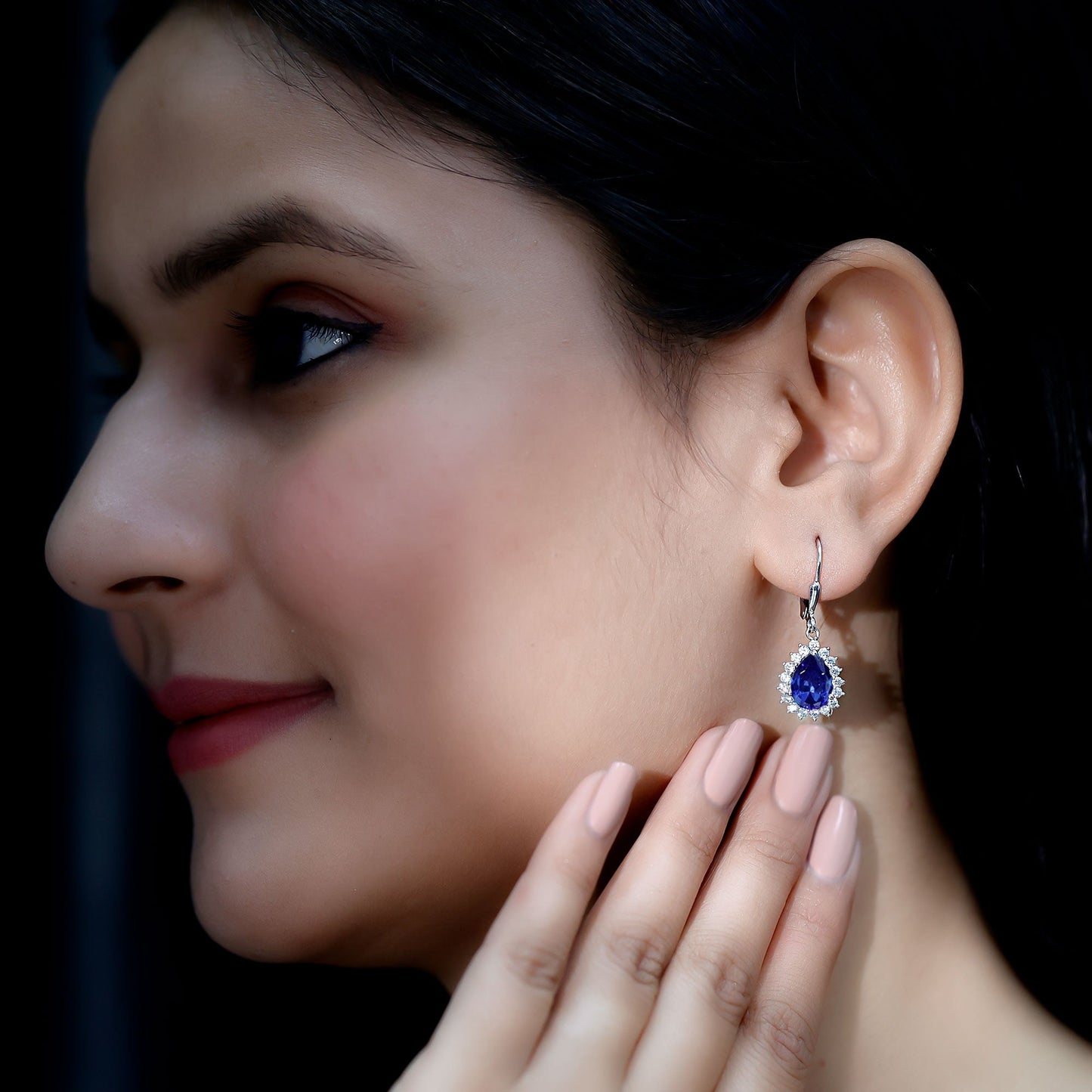 Lab Grown Blue Sapphire Sterling Silver Drop Earrings