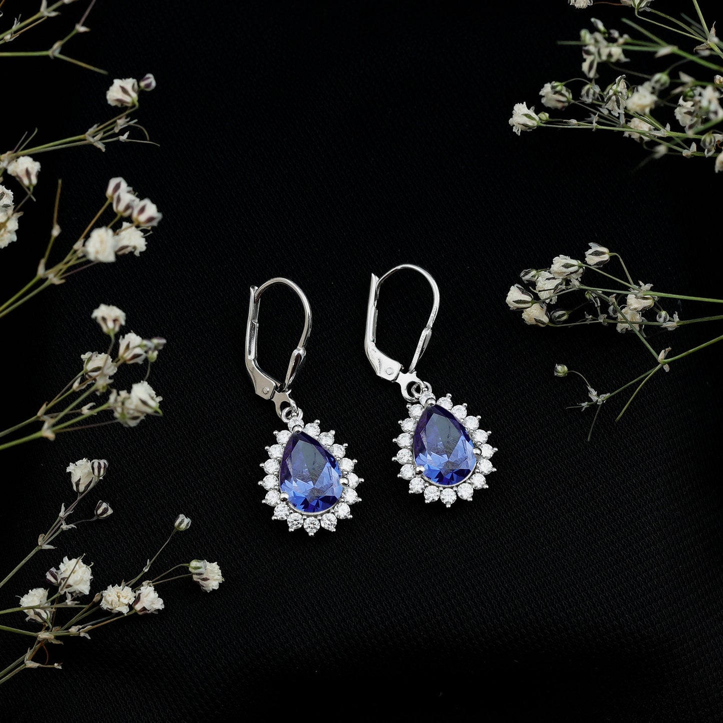 Lab Grown Blue Sapphire Sterling Silver Drop Earrings