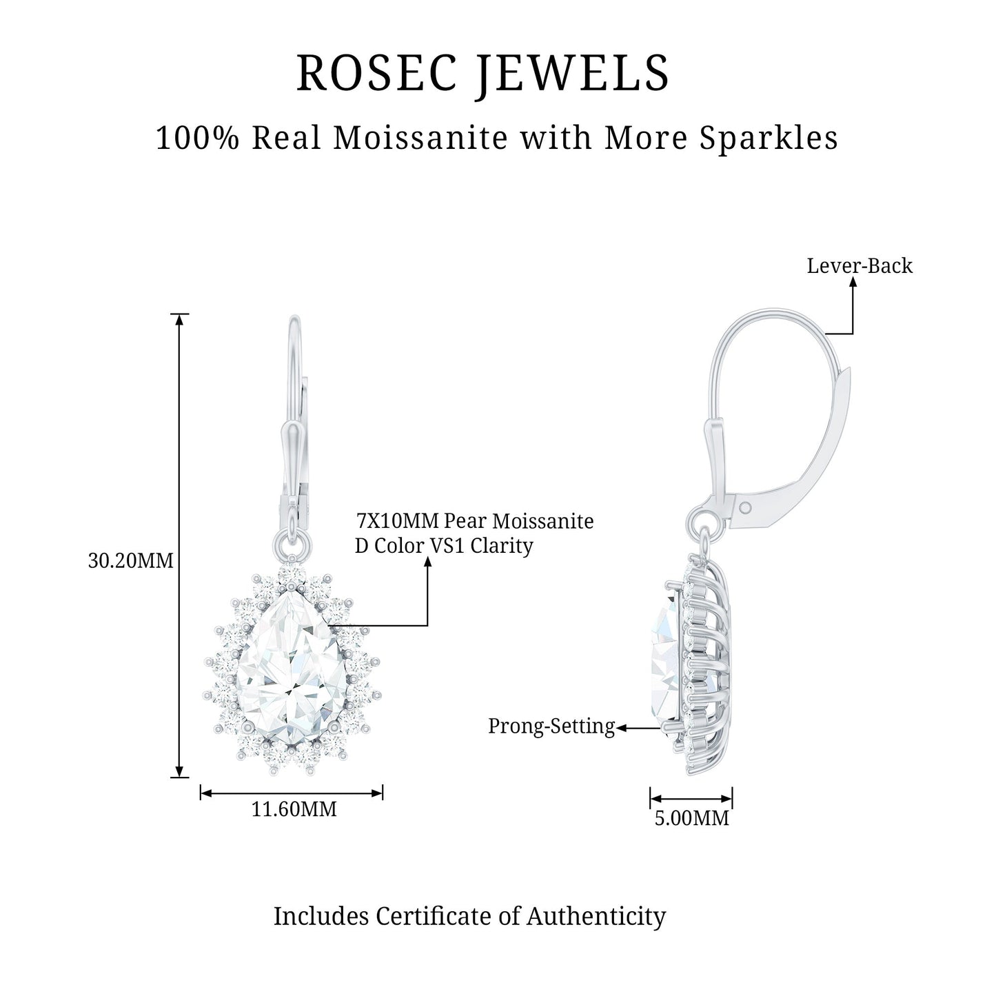 Certified Moissanite Sterling Silver Dangle Earrings for Women