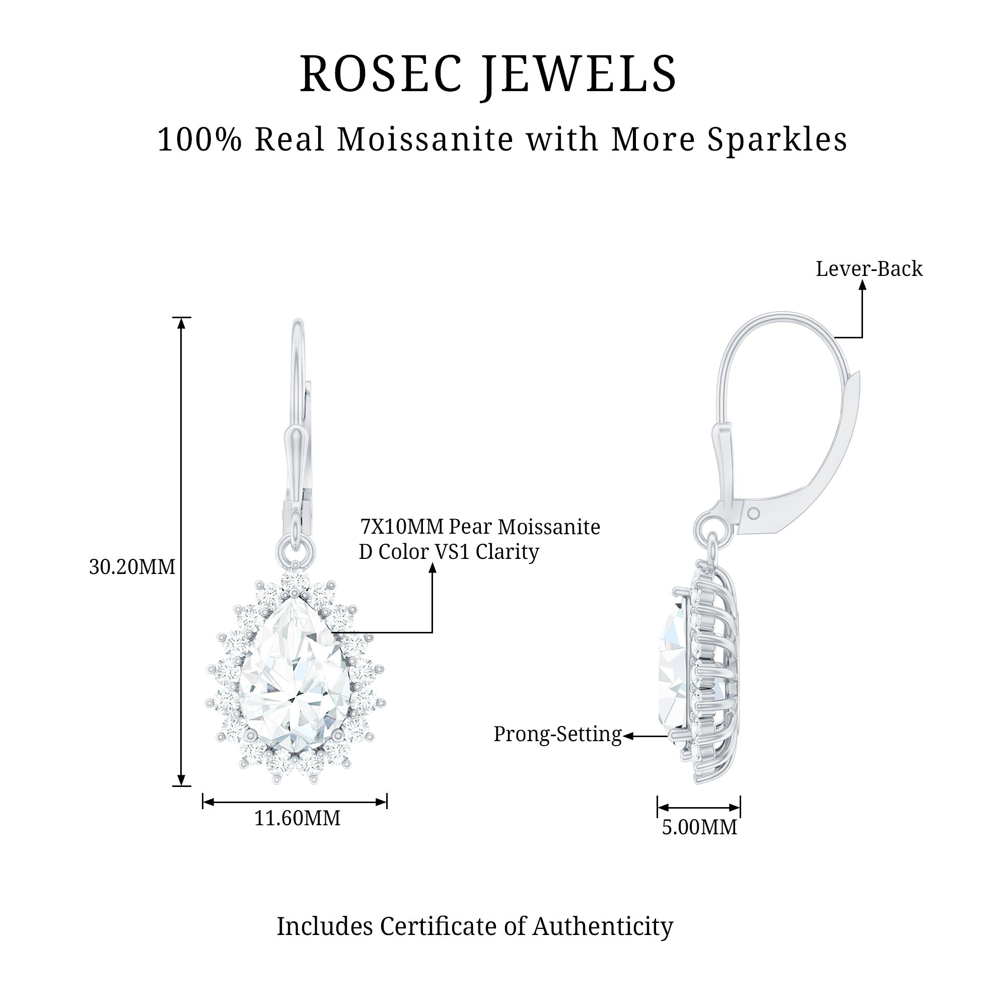 Certified Moissanite Sterling Silver Dangle Earrings for Women