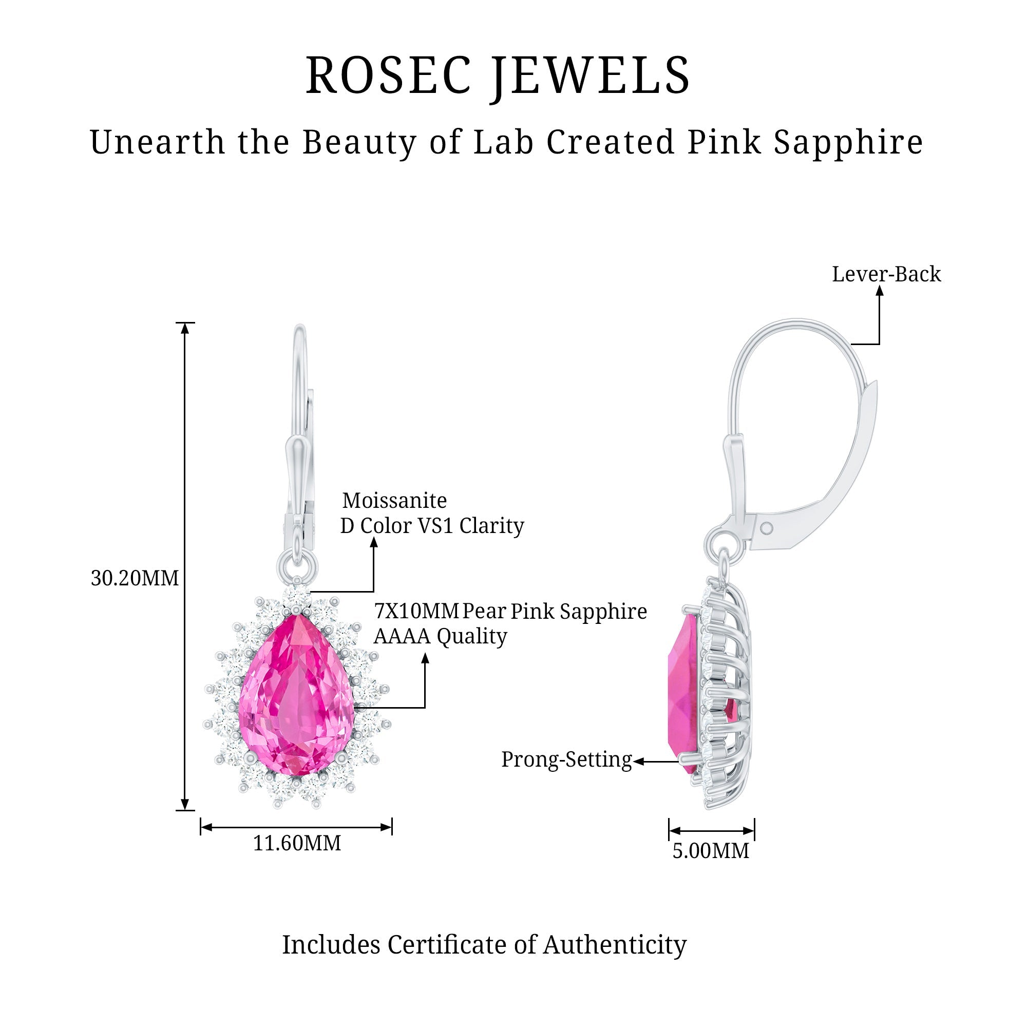 Lab Grown Pink Sapphire Drop Dangle Earrings in Silver