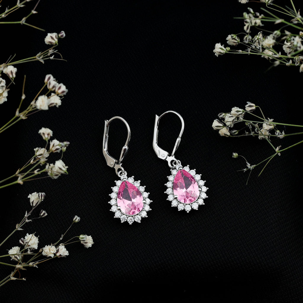 Lab Grown Pink Sapphire Drop Dangle Earrings in Silver