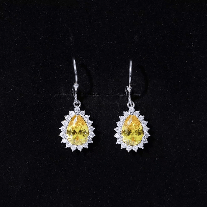 Lab Grown Yellow Sapphire Dangle Earrings for Women with Leverbacks