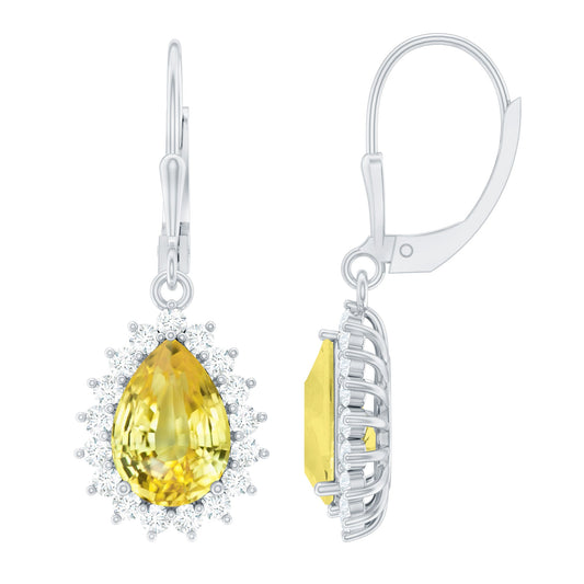 Lab Grown Yellow Sapphire Dangle Earrings for Women with Leverbacks