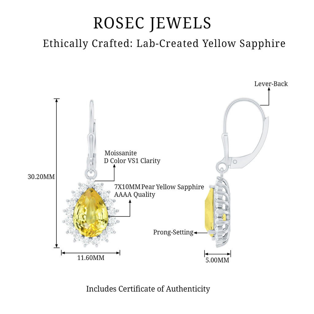 Lab Grown Yellow Sapphire Dangle Earrings for Women with Leverbacks
