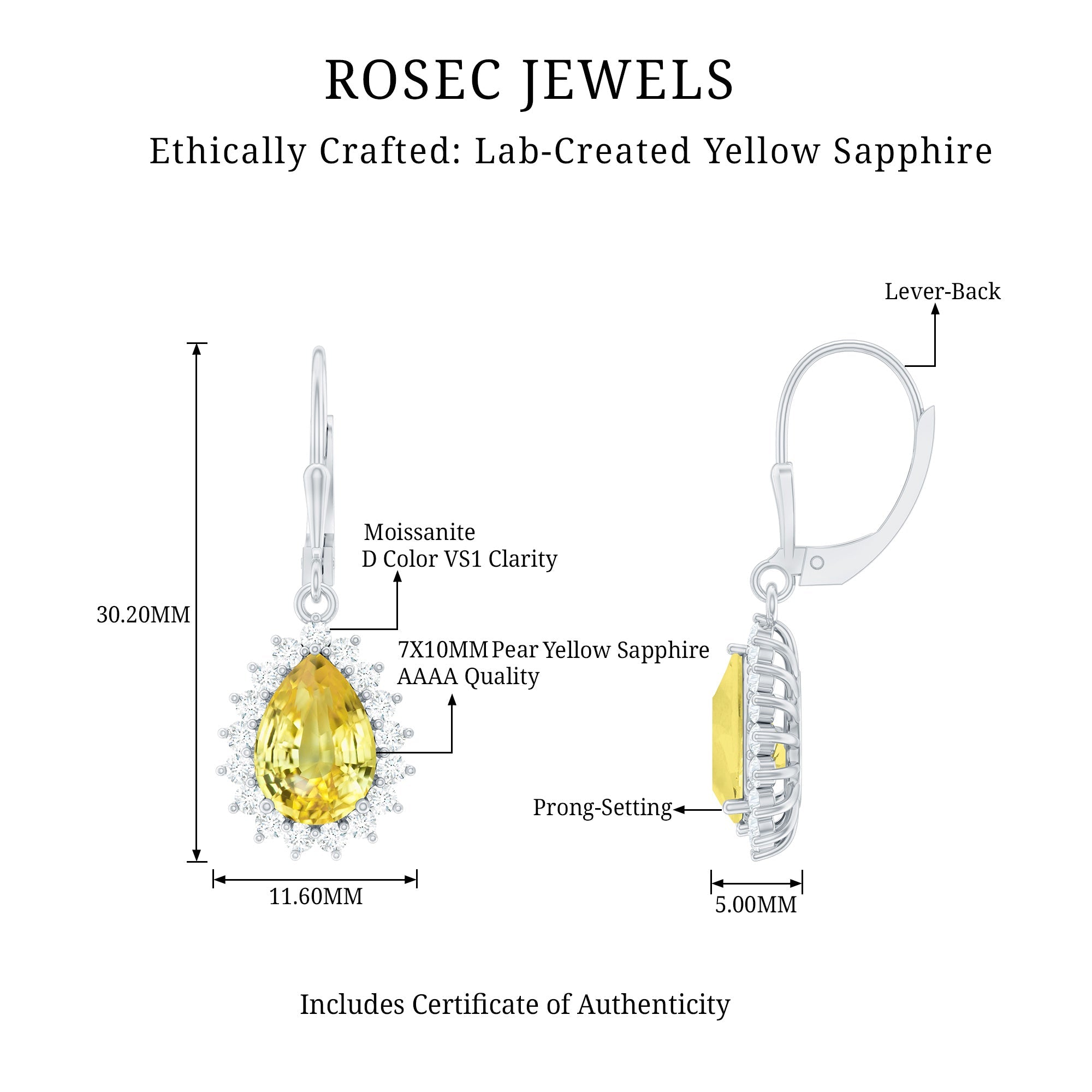 Lab Grown Yellow Sapphire Dangle Earrings for Women with Leverbacks