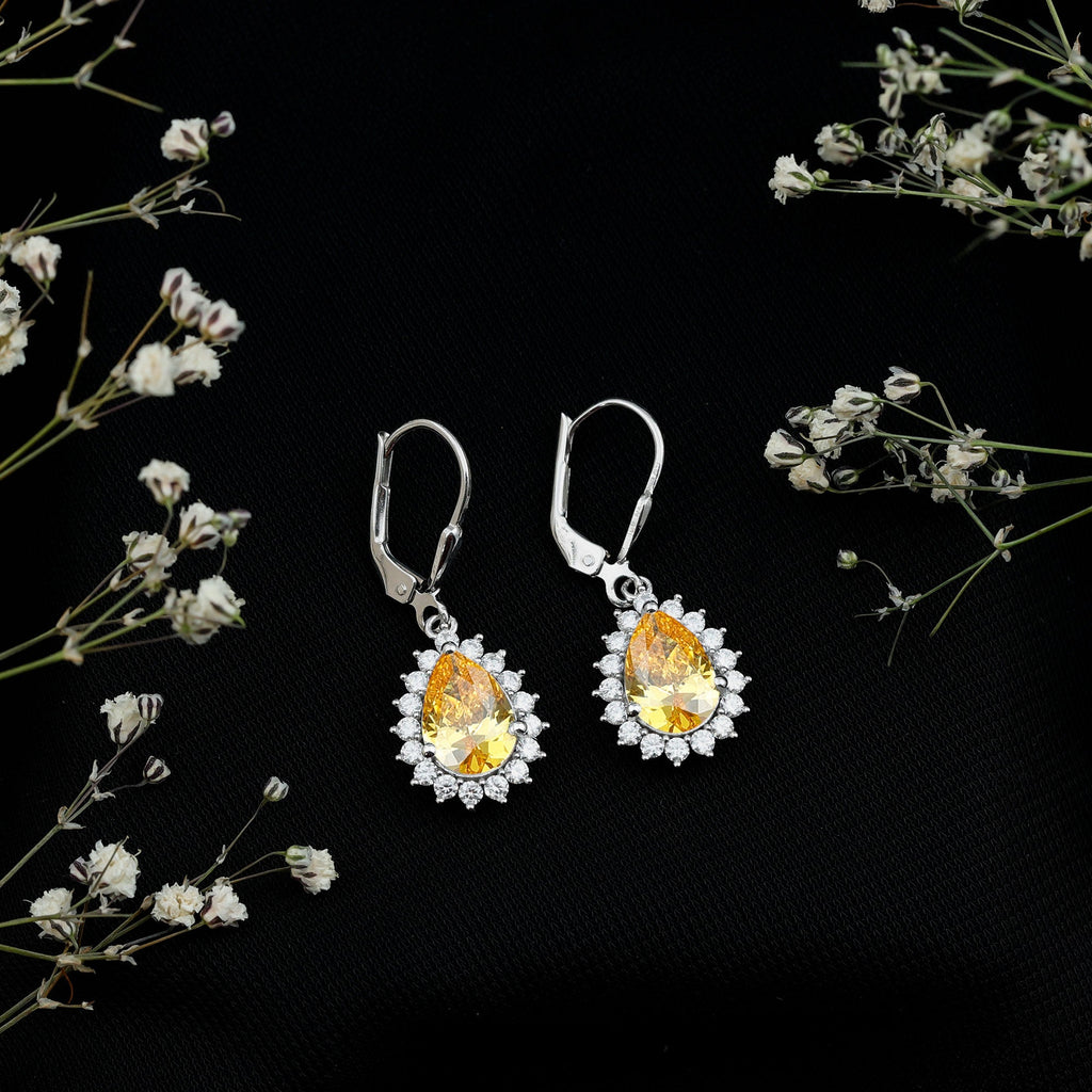 Lab Grown Yellow Sapphire Dangle Earrings for Women with Leverbacks