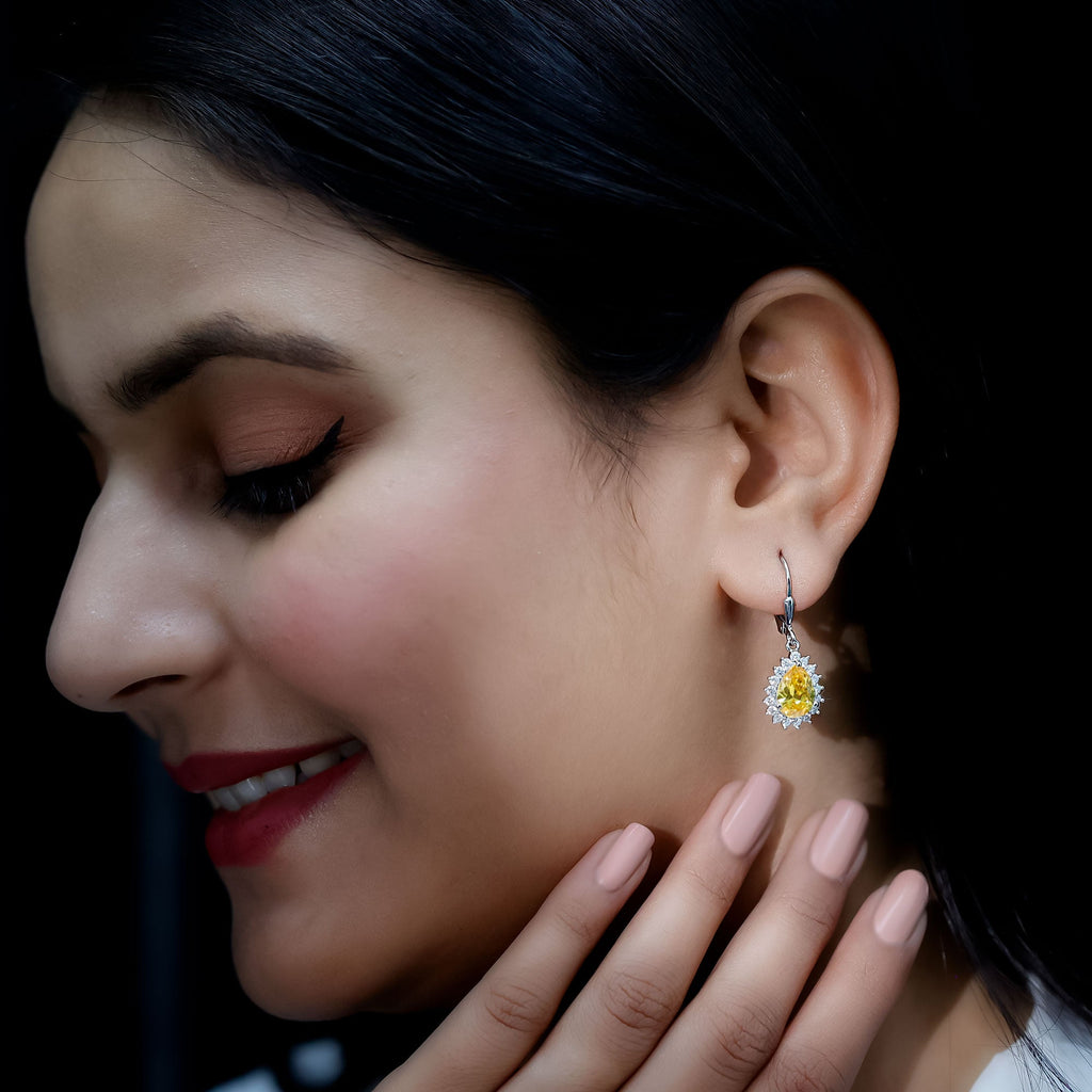 Lab Grown Yellow Sapphire Dangle Earrings for Women with Leverbacks