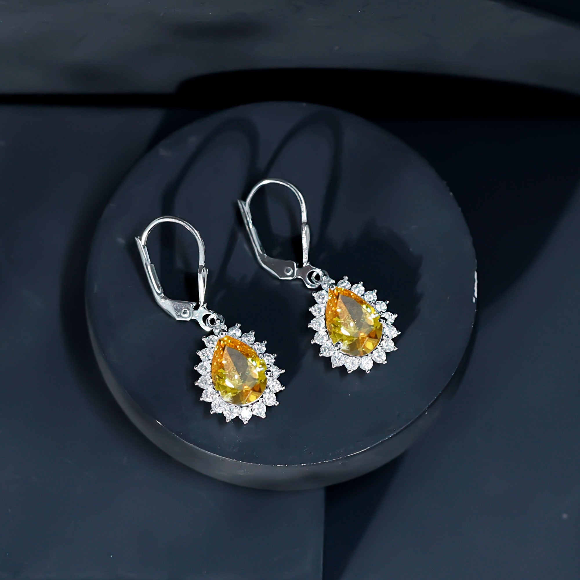 Lab Grown Yellow Sapphire Dangle Earrings for Women with Leverbacks