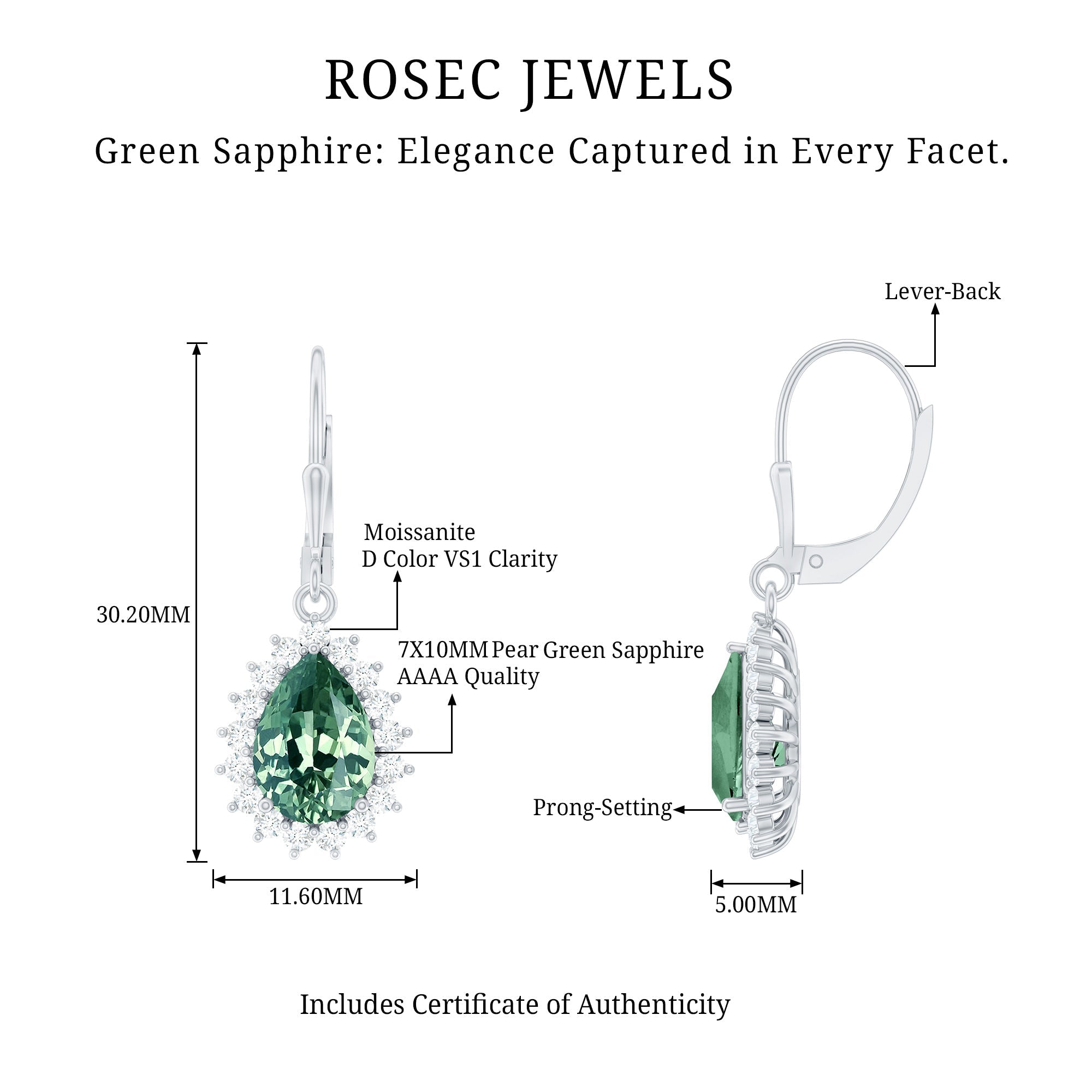 Lab Grown Green Sapphire Wedding Earrings for Bride
