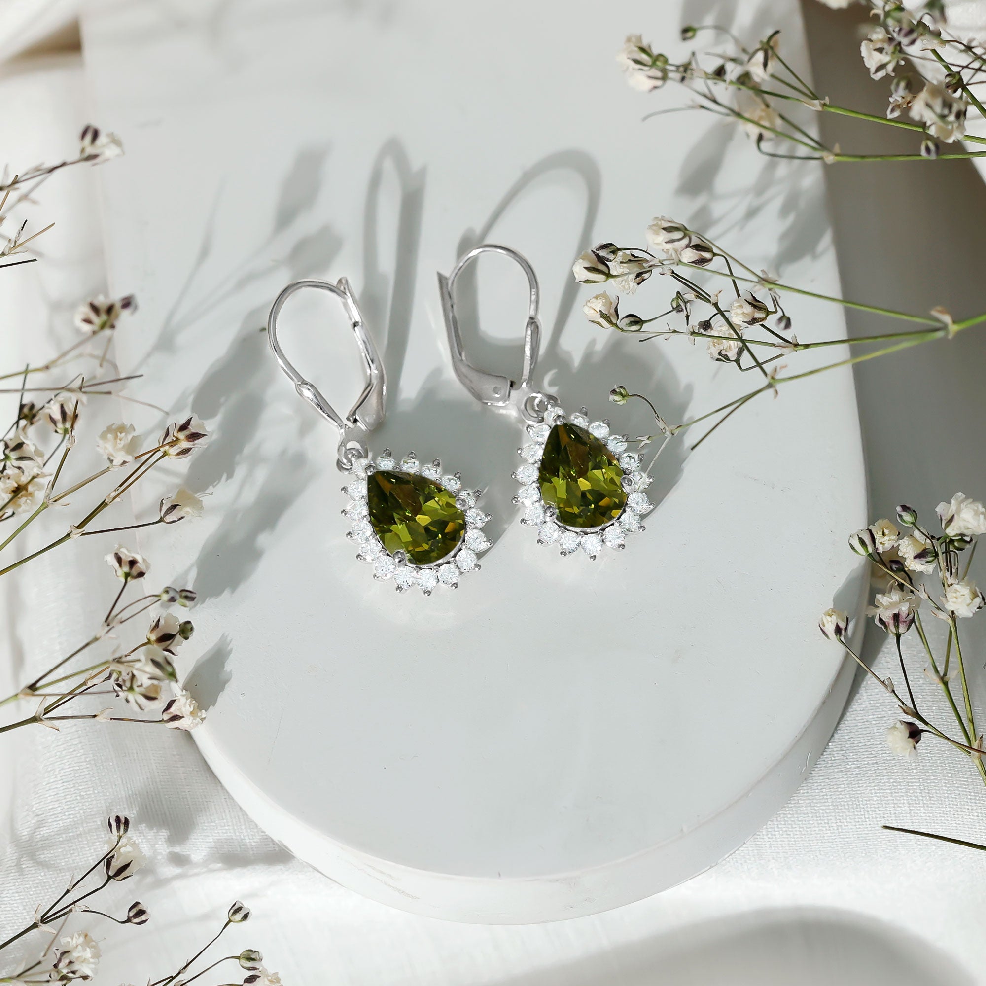 Lab Grown Green Sapphire Wedding Earrings for Bride