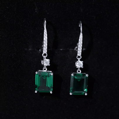 Sterling Silver Lab Grown Emerald Leverback Earrings For Women