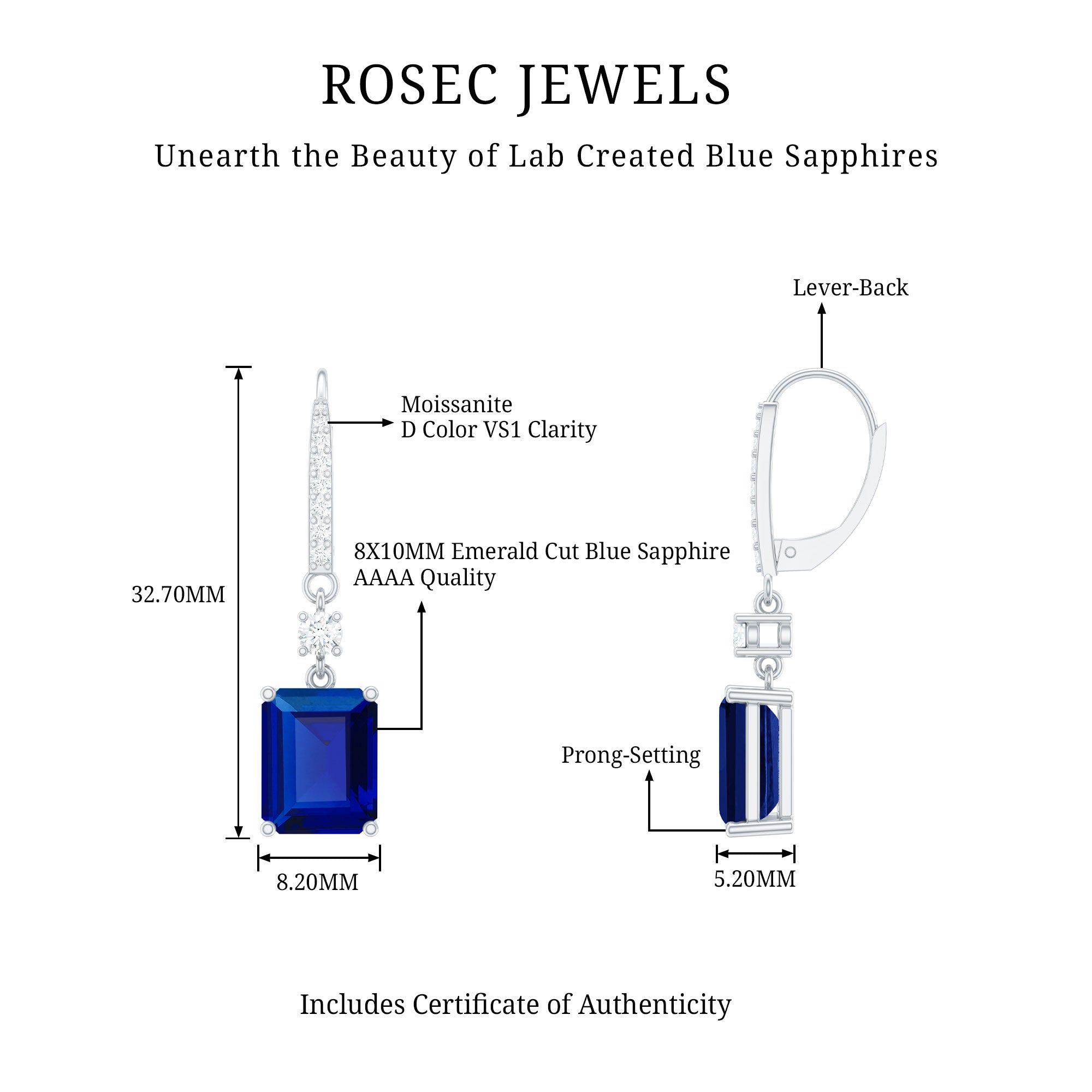 Lab Created Blue Sapphire Drop Dangle Earrings in Silver