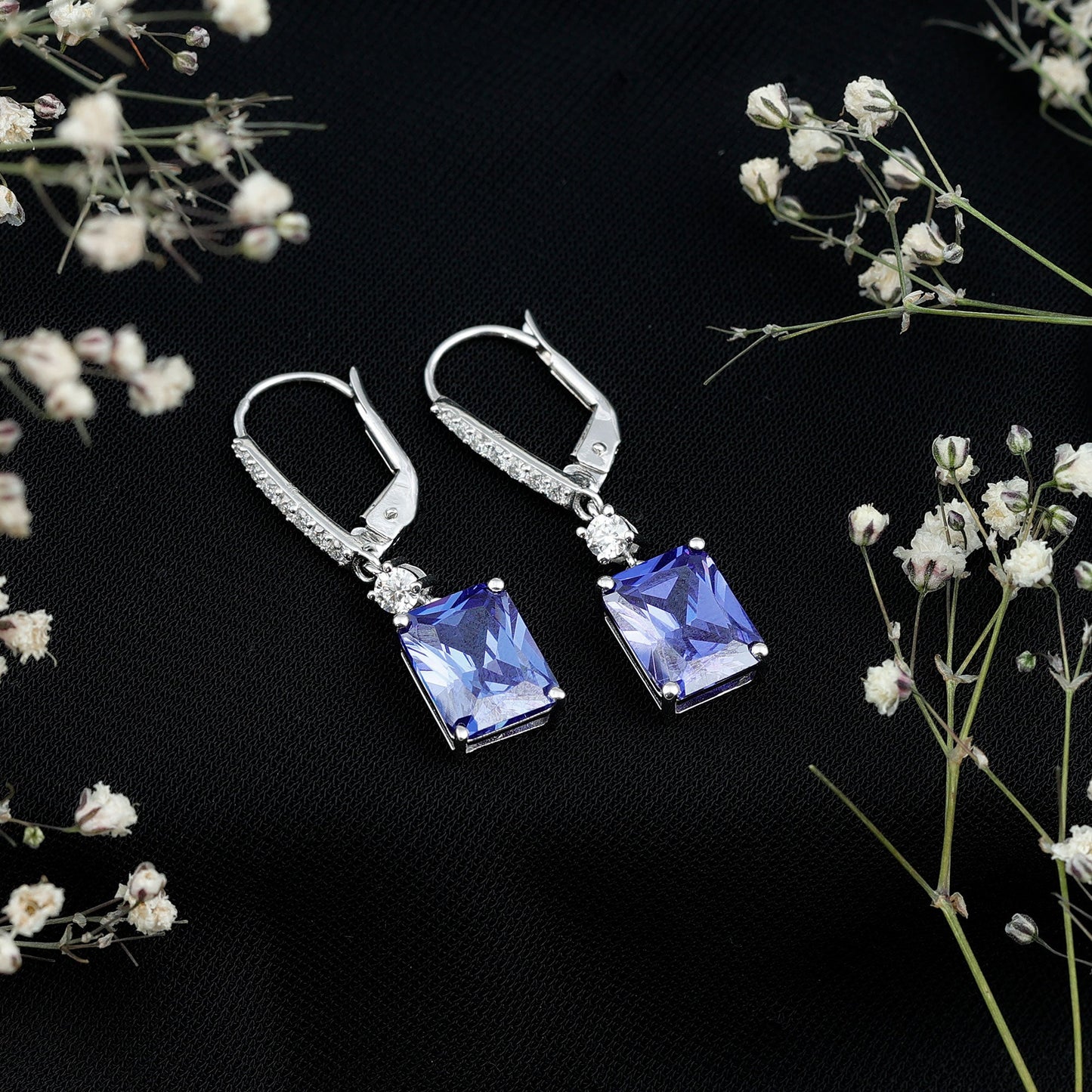 Lab Created Blue Sapphire Drop Dangle Earrings in Silver