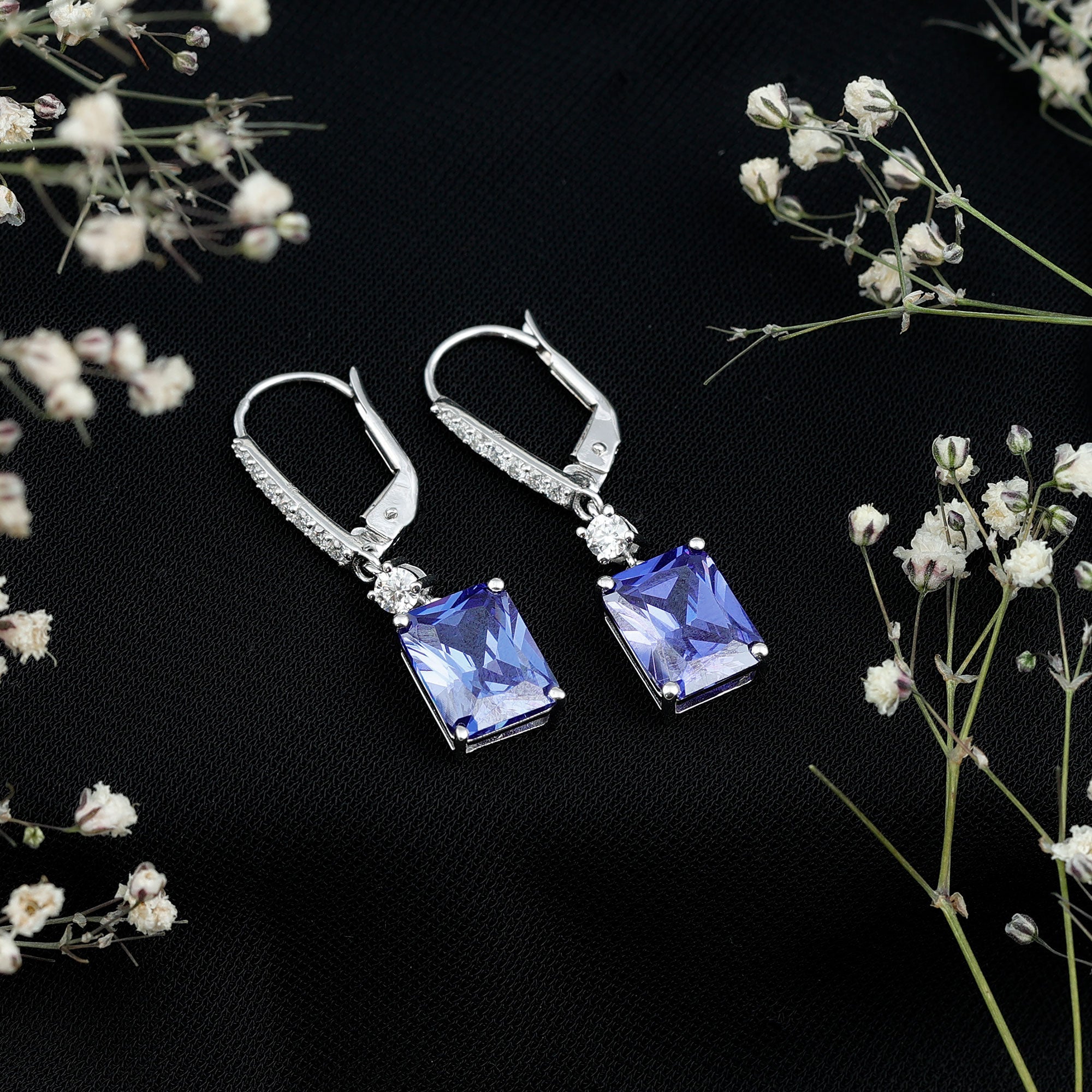 Lab Created Blue Sapphire Drop Dangle Earrings in Silver