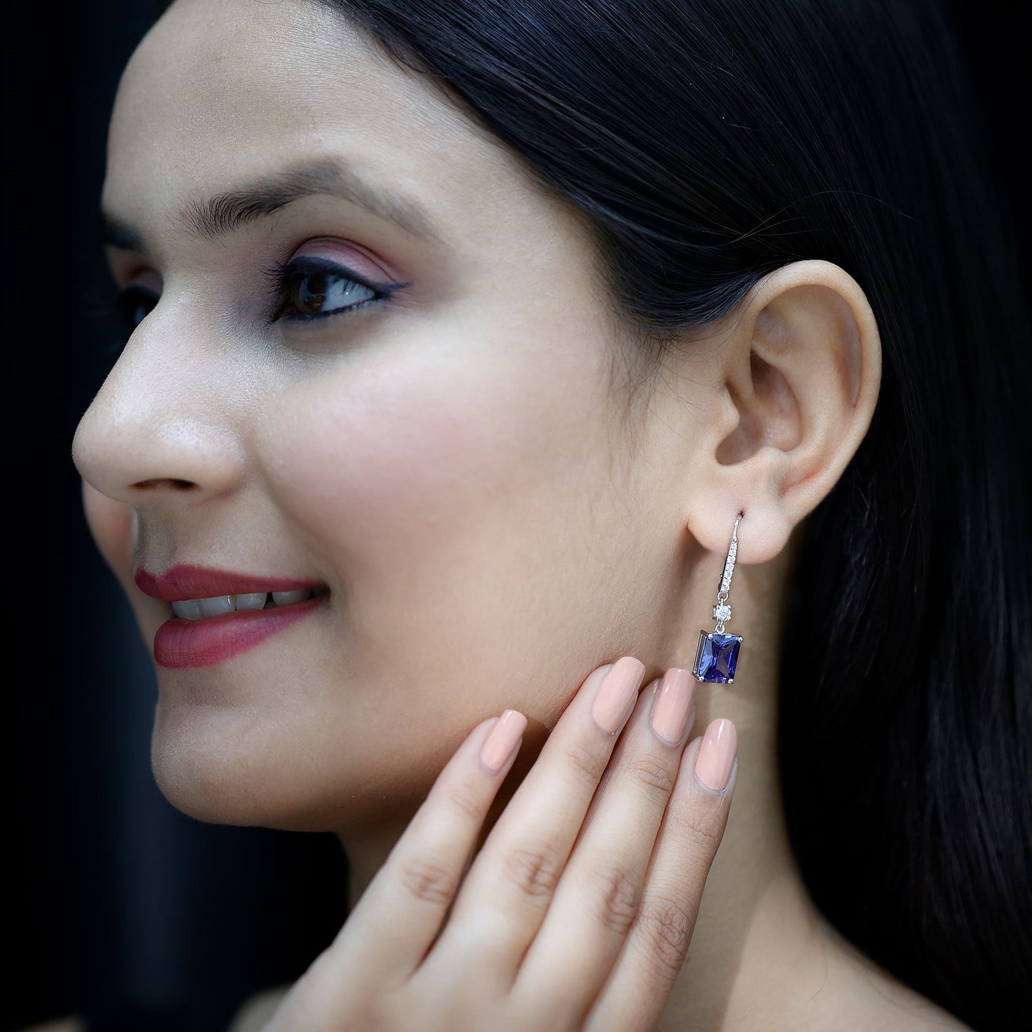 Lab Created Blue Sapphire Drop Dangle Earrings in Silver