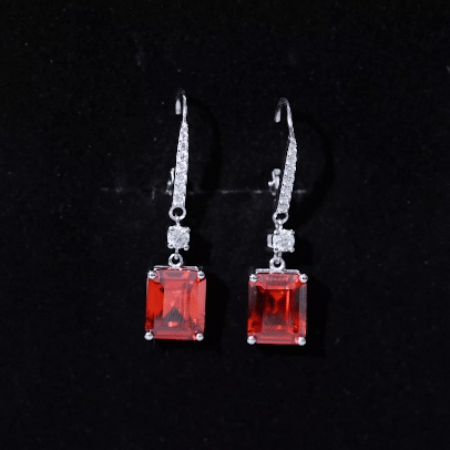 Emerald Cut 8X10 MM Lab Created Orange Sapphire Hoop Drop Earrings