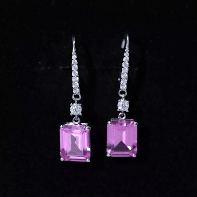 Certified 8X10 MM Lab Grown Pink Sapphire Bridal Earrings in Silver