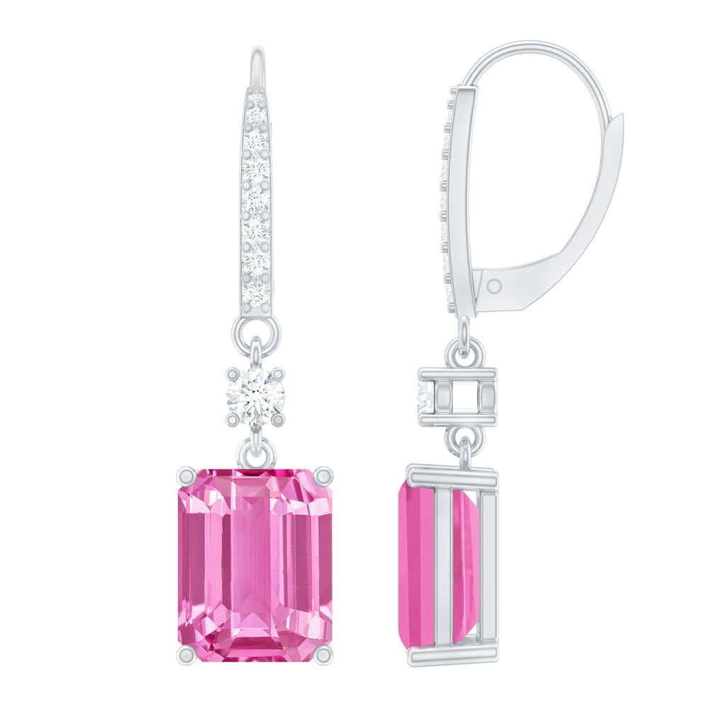 Certified 8X10 MM Lab Grown Pink Sapphire Bridal Earrings in Silver