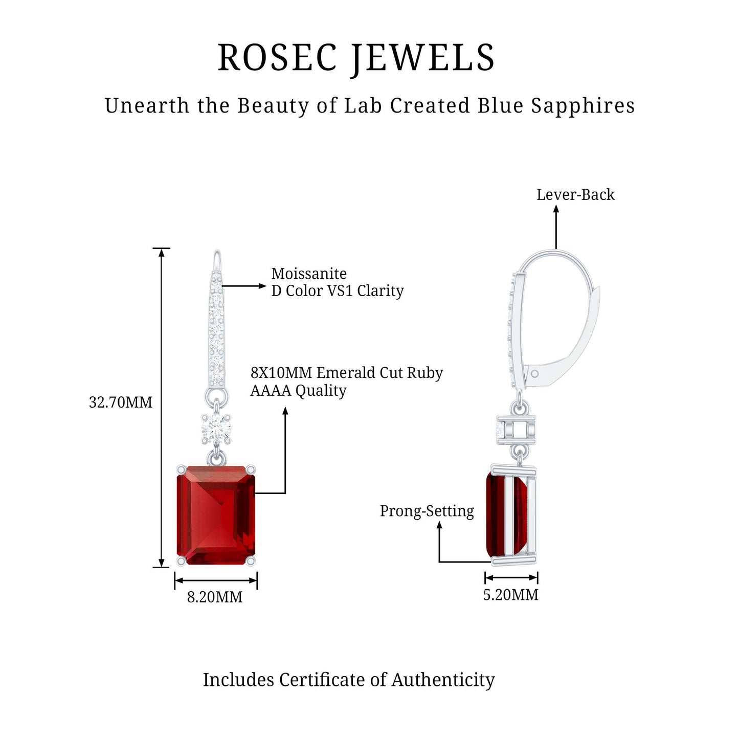 Lab Created Ruby Wedding Earrings for Brides in Silver