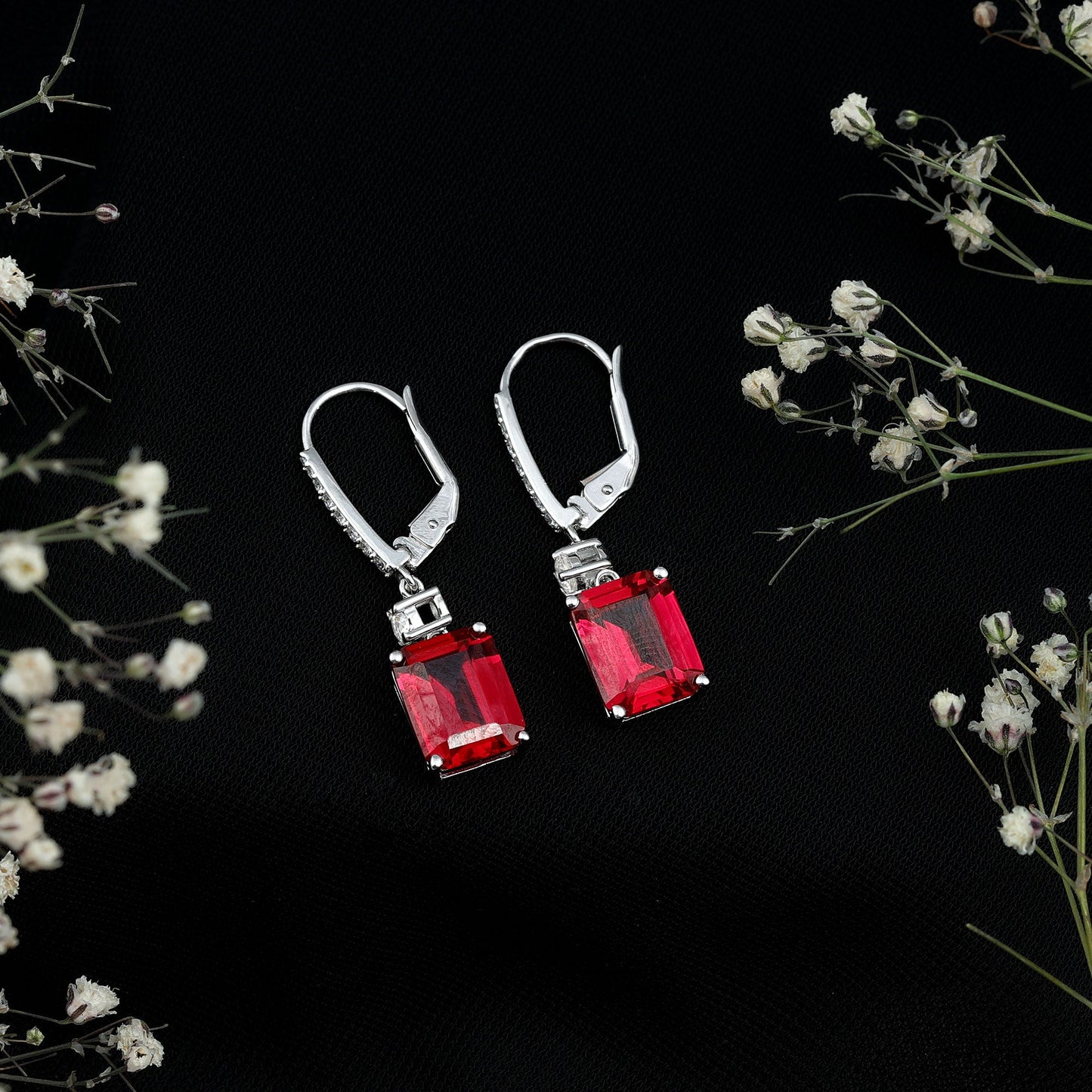 Lab Created Ruby Wedding Earrings for Brides in Silver