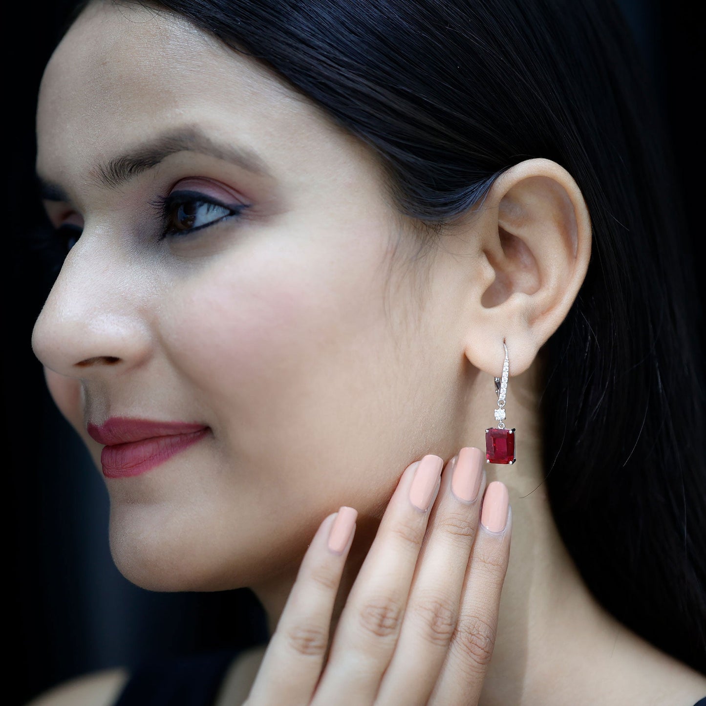 Lab Created Ruby Wedding Earrings for Brides in Silver