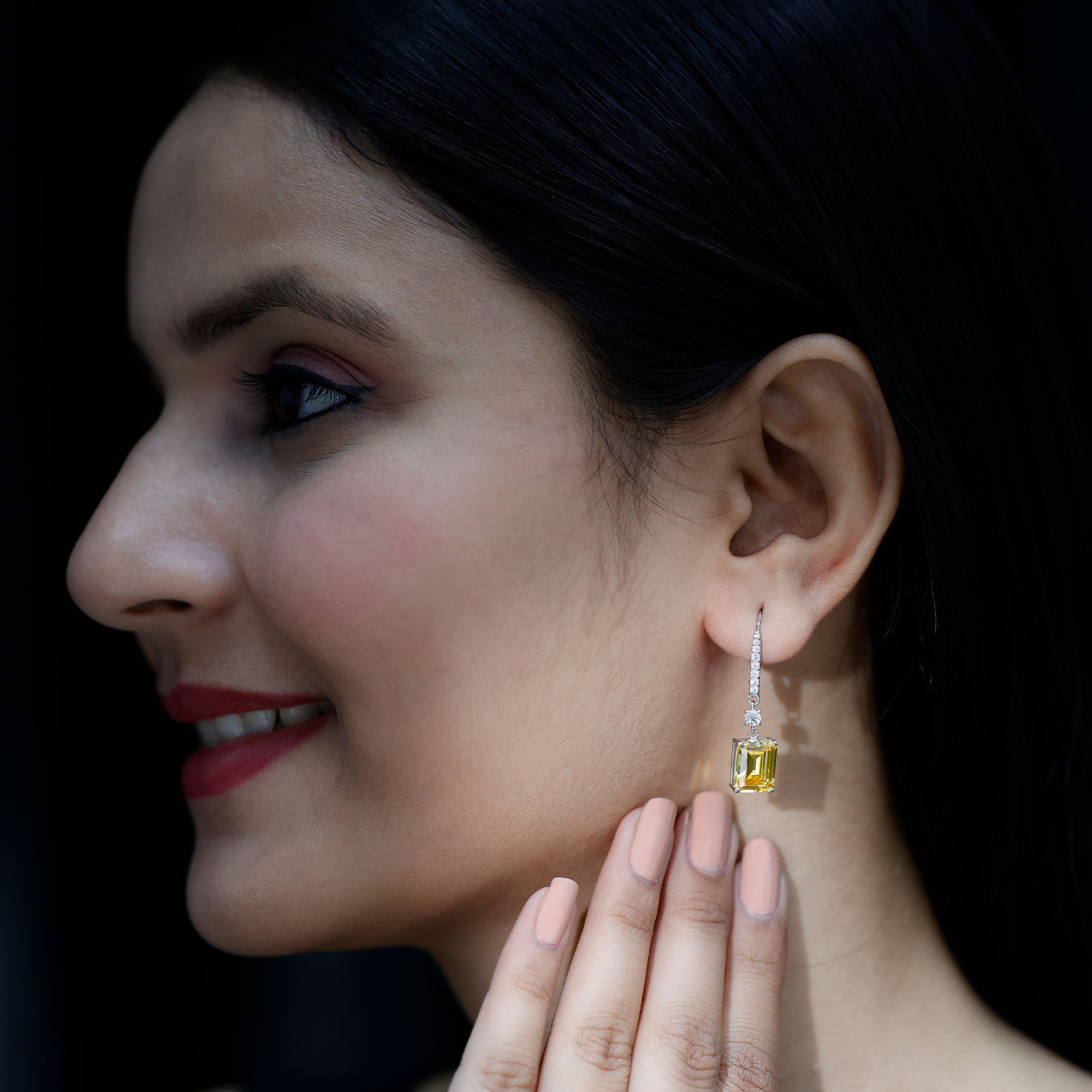 Lab Grown Yellow Sapphire Teardrop Dangle Earrings for Women