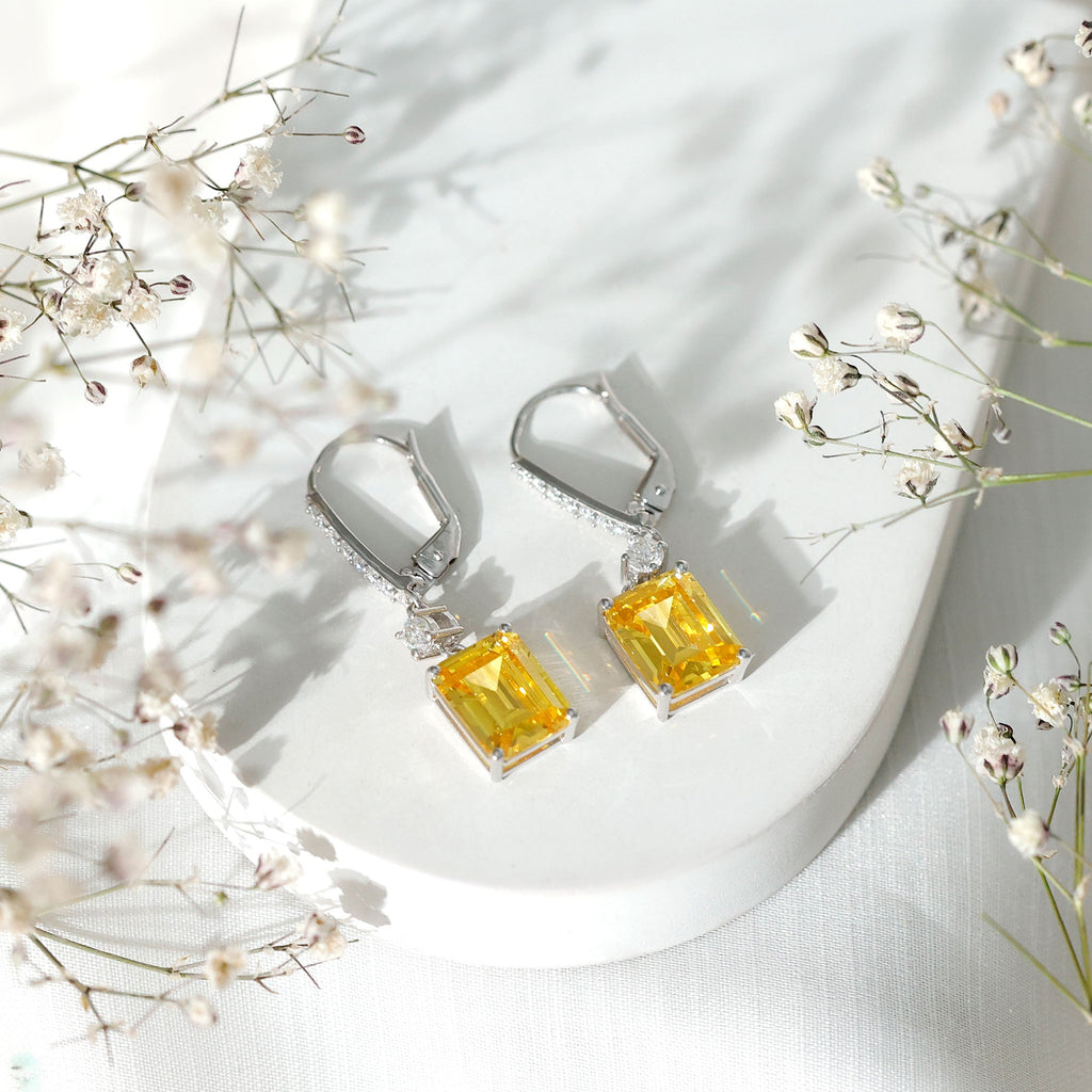 Lab Grown Yellow Sapphire Teardrop Dangle Earrings for Women