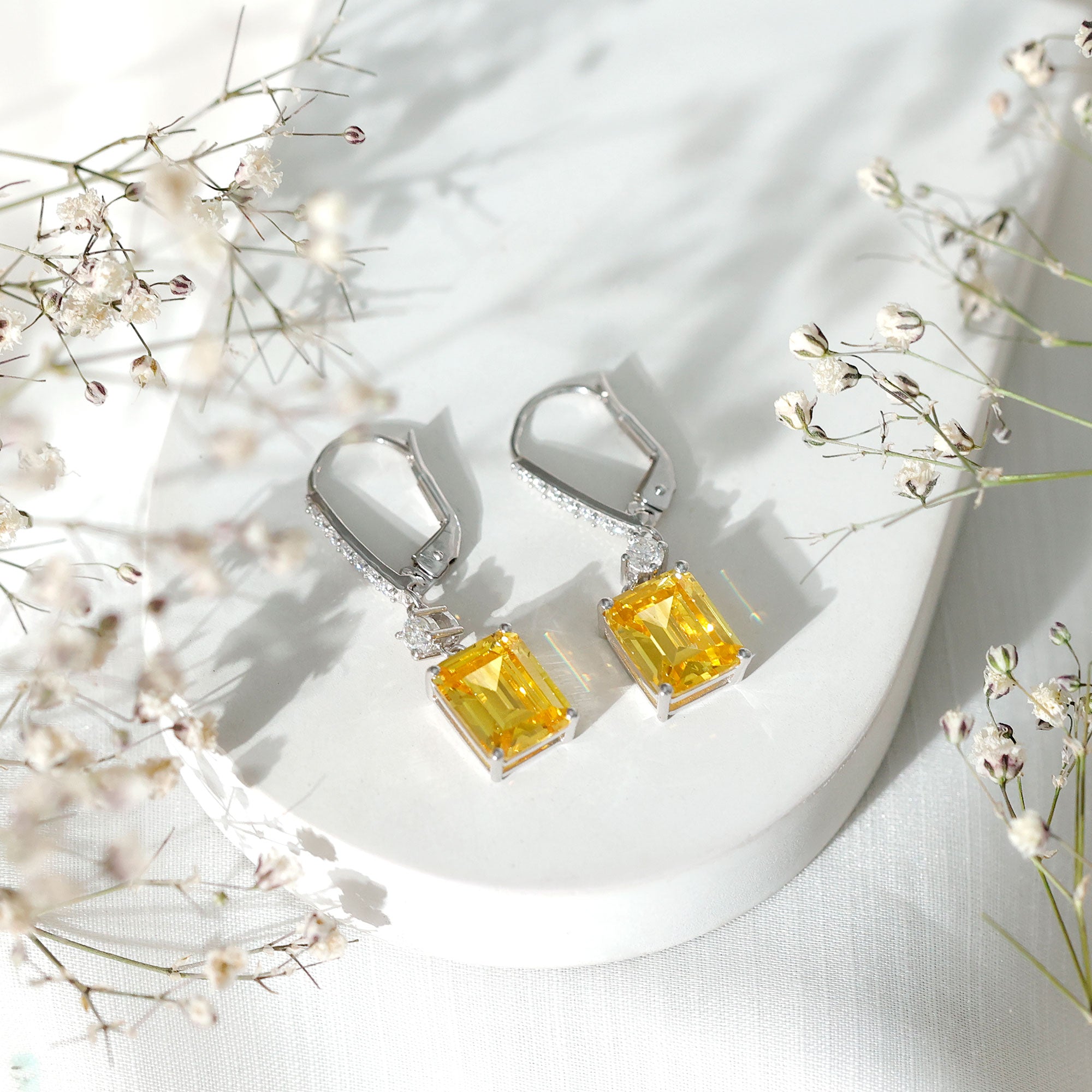 Lab Grown Yellow Sapphire Teardrop Dangle Earrings for Women
