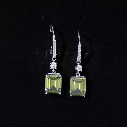 Lab Grown Green Sapphire Hoop Earrings in Silver