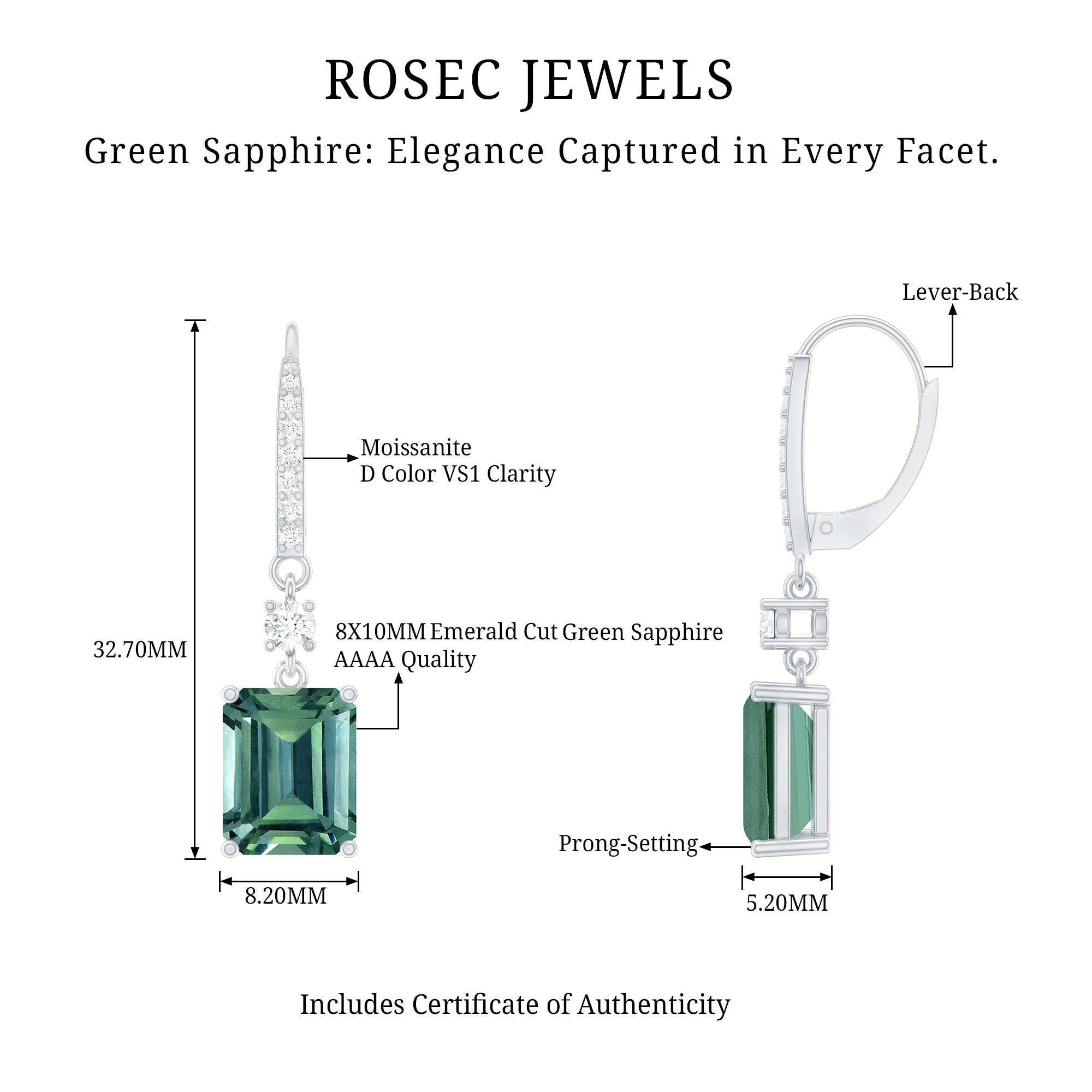 Lab Grown Green Sapphire Hoop Earrings in Silver