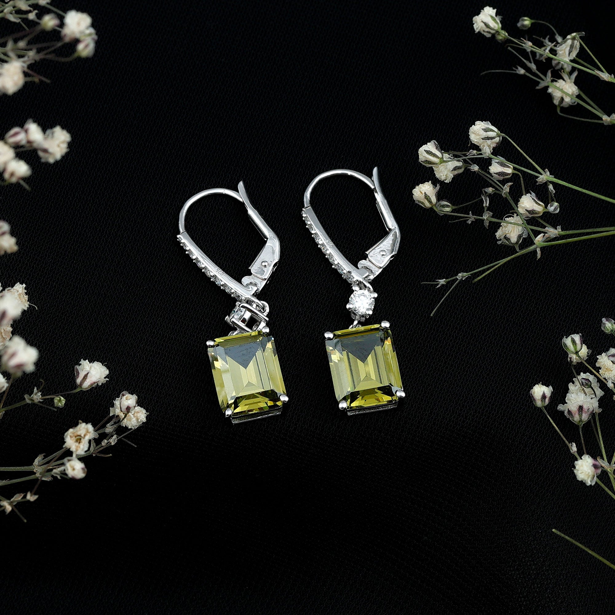 Lab Grown Green Sapphire Hoop Earrings in Silver