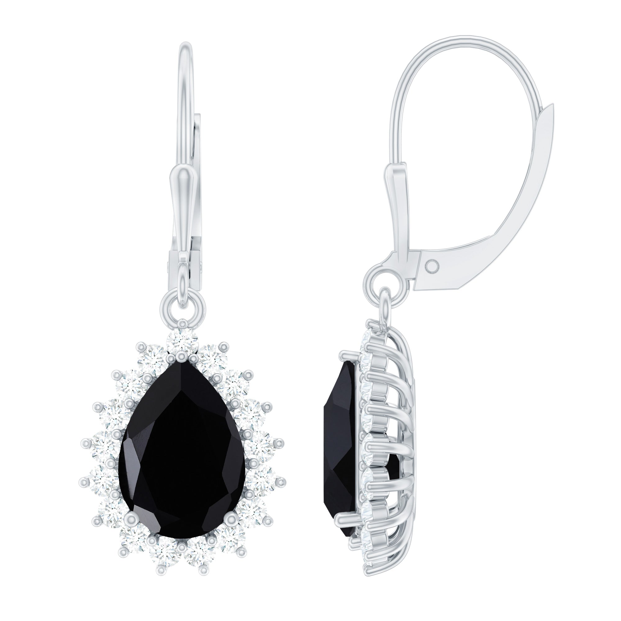 Silver Lab Grown Black Diamond Teardrop Dangle Earrings for Women