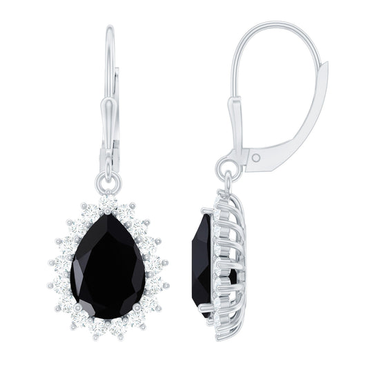 Silver Lab Grown Black Diamond Teardrop Dangle Earrings for Women