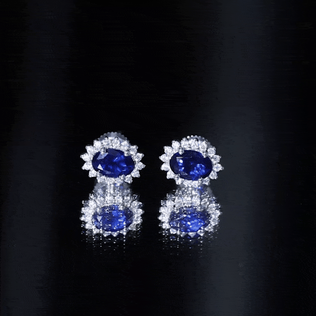 Princess Diana Inspired Created Blue Sapphire Stud Earrings with Moissanite