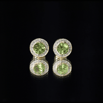Natural Peridot Stud Earrings with Diamond Halo