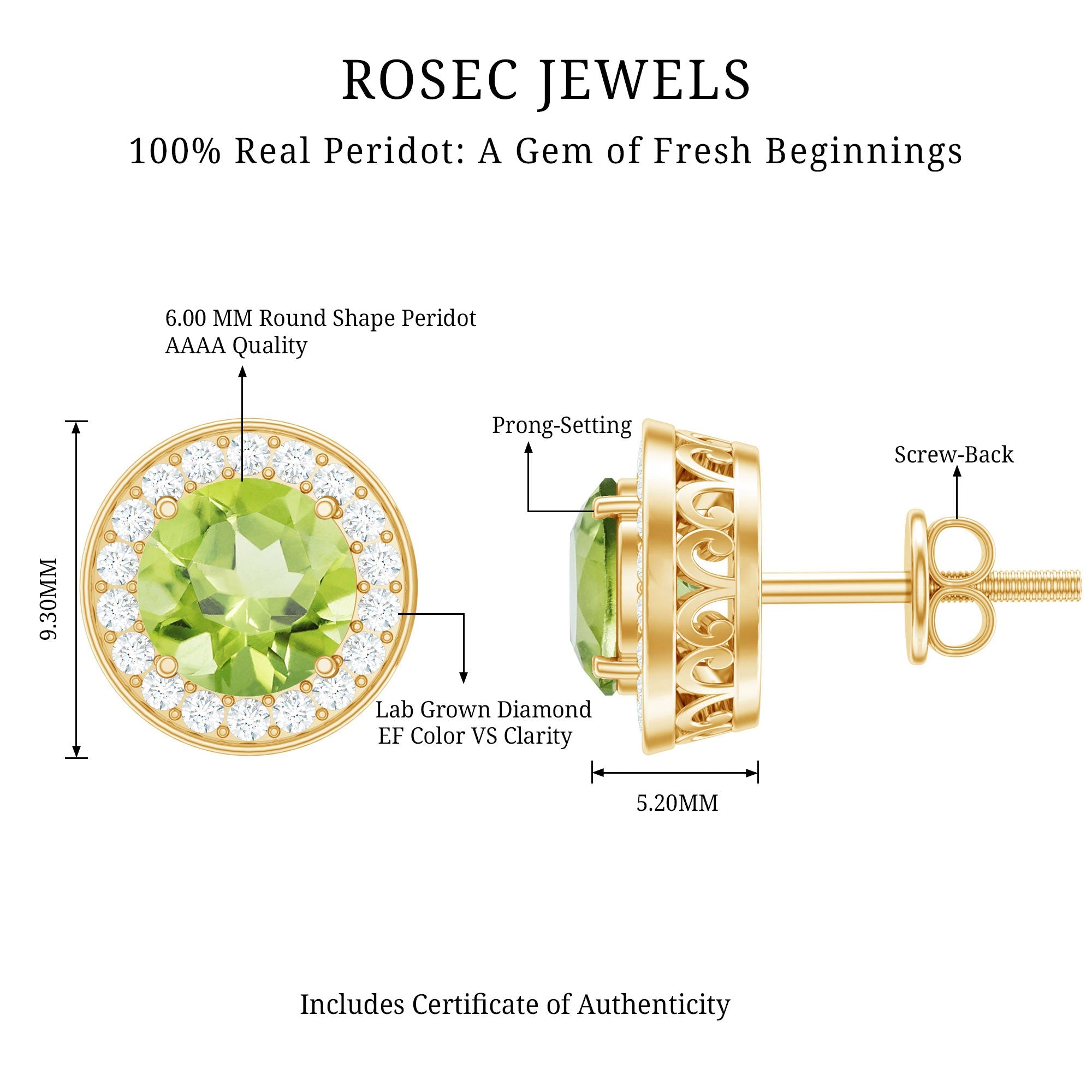 Natural Peridot Stud Earrings with Diamond Halo