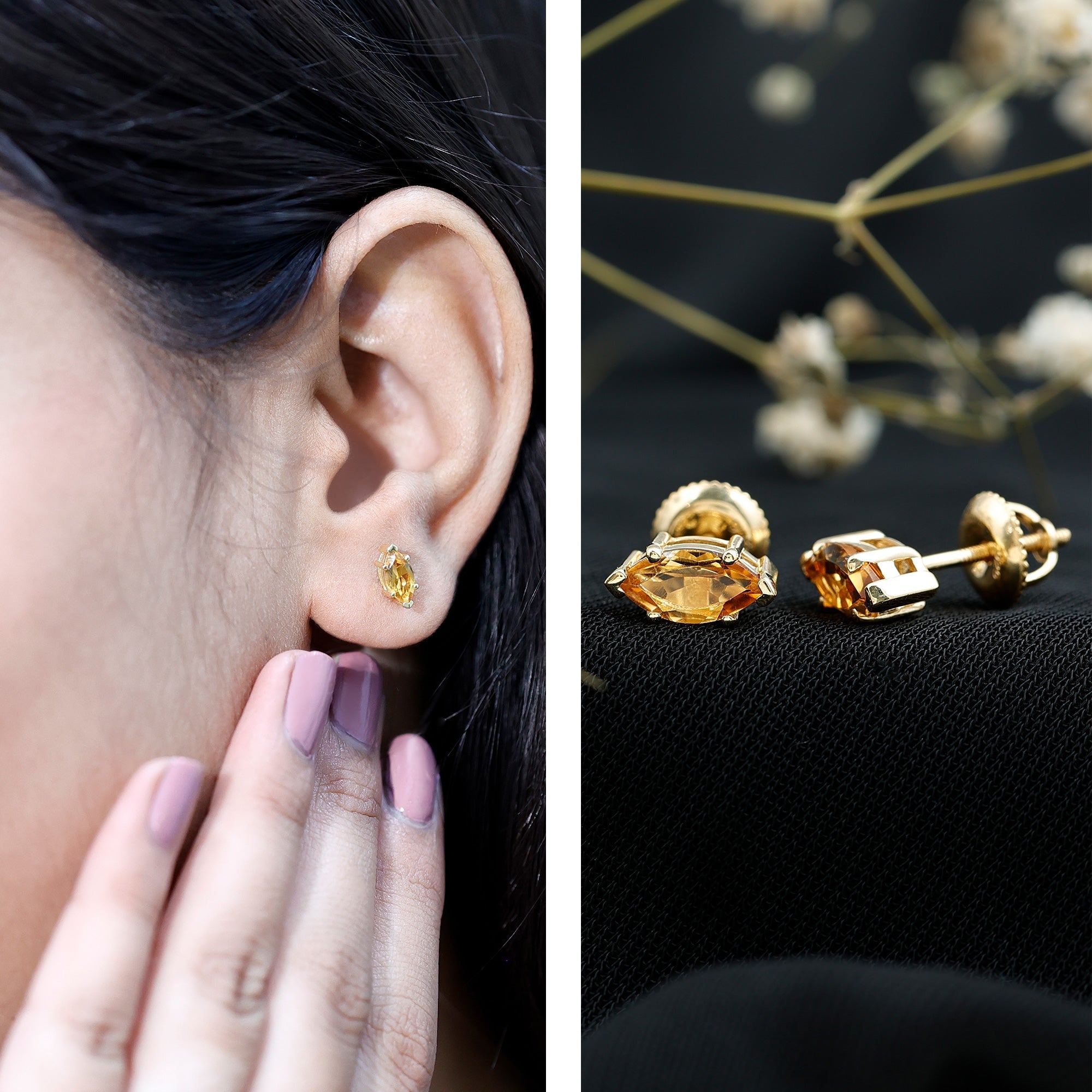 November Birthstone Earrings with Marquise Cut Citrine