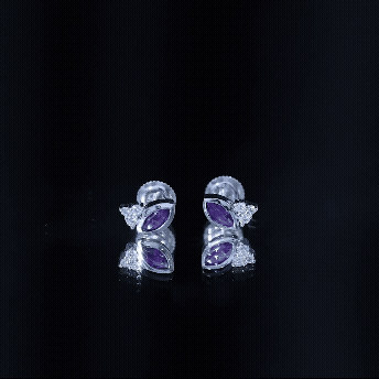 Marquise Amethyst Stud Earrings with Lab Diamond in Sterling Silver