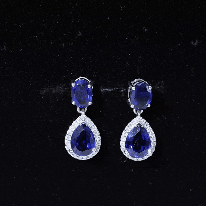 Lab Grown Blue Sapphire Teardrop Earrings with Moissanite